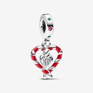 Double Candy Cane Heart Christmas Dangle Charm